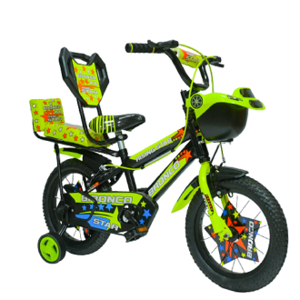 Addo India 14 Bronco Star Double Seat | 14T Best Bicycles For Kids | Black N. Yellow