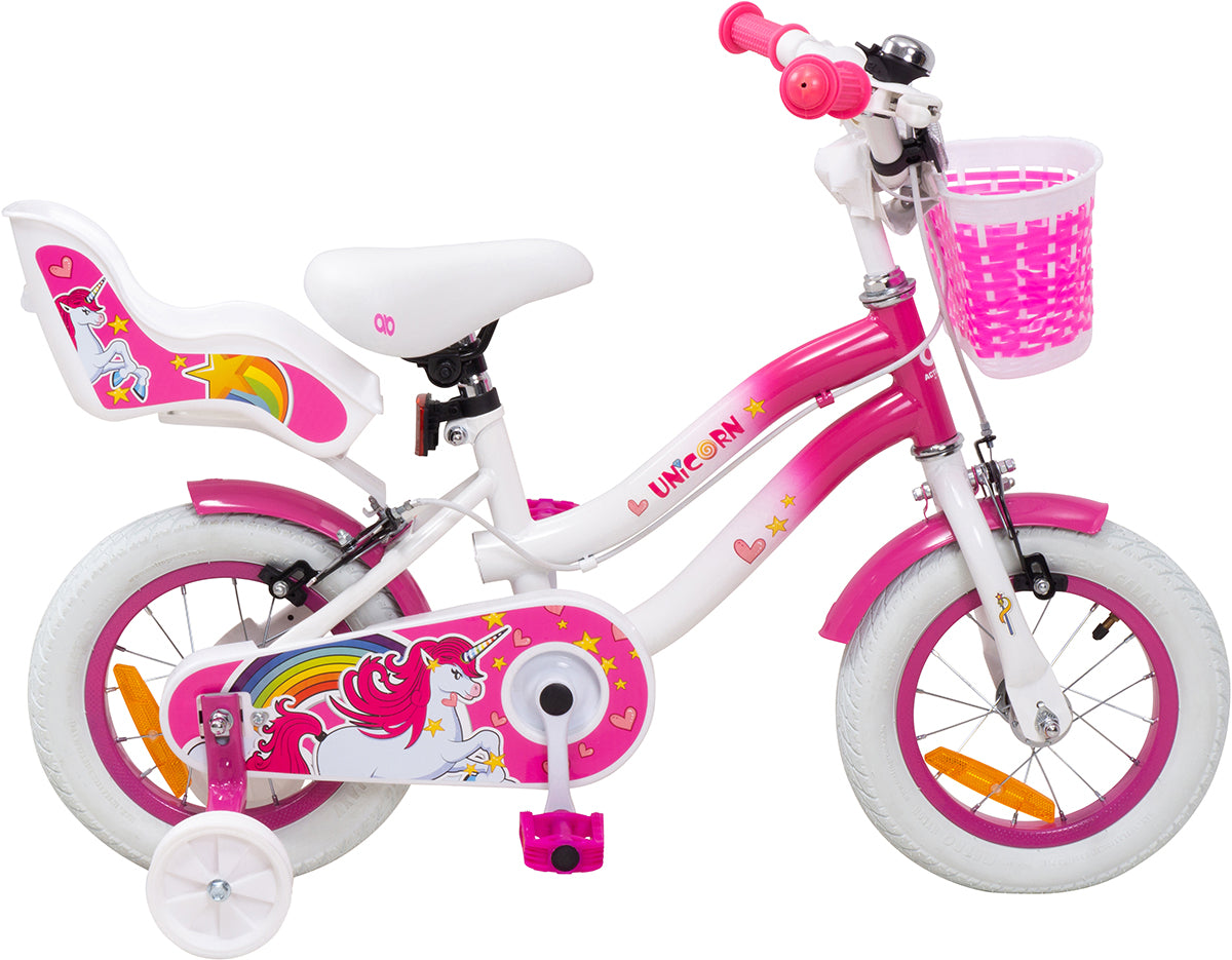 12X1.75 Unicorn single speed white Pink With Basket & Doll seat