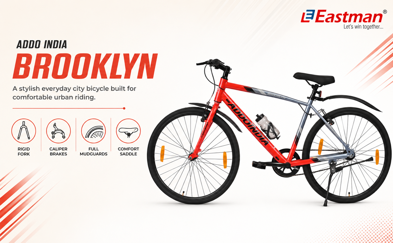 Addo India 29" Brooklyn Rigid V-Brake Gray/Red Dt