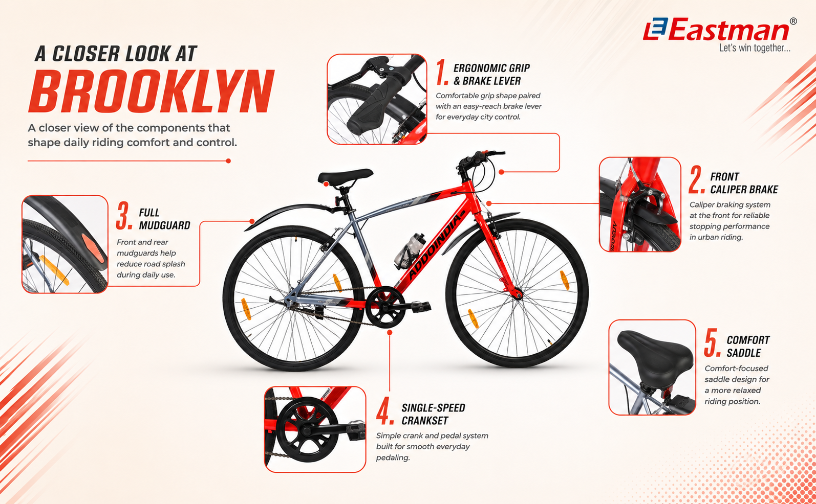 Addo India 29" Brooklyn Rigid V-Brake Gray/Red Dt