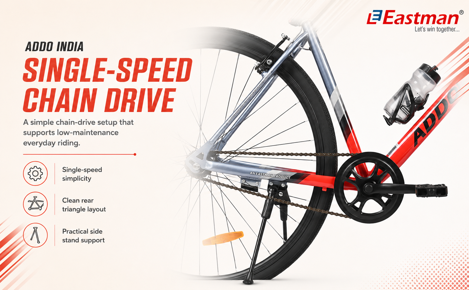 Addo India 29" Brooklyn Rigid V-Brake Gray/Red Dt