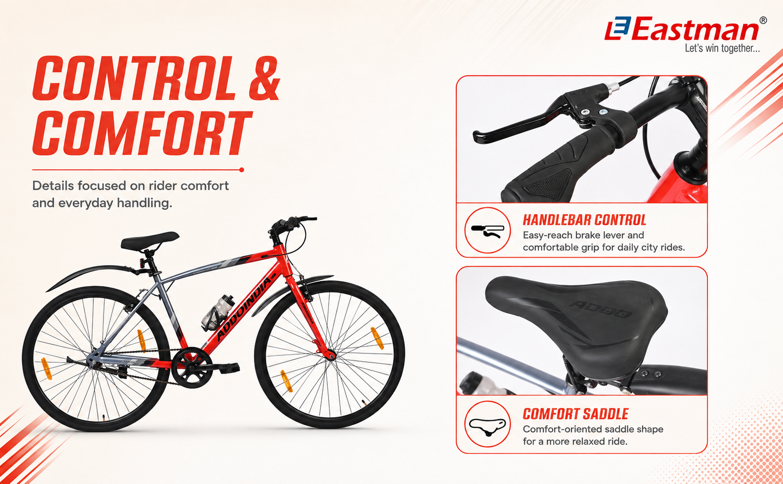 Addo India 29" Brooklyn Rigid V-Brake Gray/Red Dt
